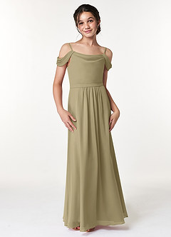 Azazie Alivia Junior Moss Green A-Line Off the Shoulder Chiffon Dress image4