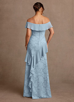 Azazie Marina Mother of the Bride Dresses Sky Blue A-Line Off the Shoulder Floral Burnout Dress image2