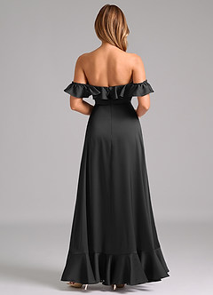 Azazie Lyra Vestidos de damas de honor Vestido de Negro de Satén Elástico de Corte en A Convertible con Vestidos sin tirantes image6