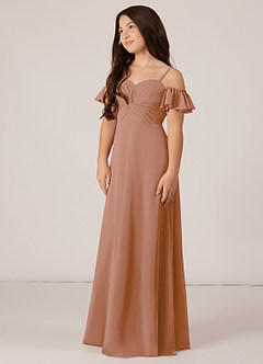 Azazie Juna Junior Robe Trapèze en Mousseline de soie Épaule décolletée Champagne Rosé image3