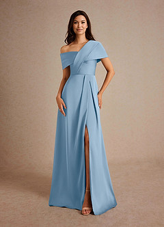 Azazie Milton Mère de la mariée Robes Robe Trapèze en Satin extensible Plissée Poudre Bleue image5