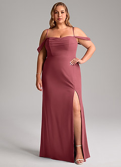 Azazie Saige Brautjungfernkleider Wandelbar A-Linie Schulterfrei Chiffon Kleid Merlot image13