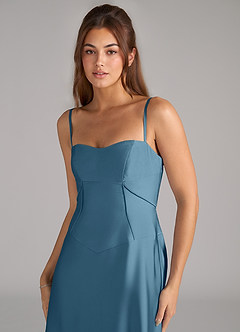 Azazie Valentine Brautjungfernkleider A-Linie Korsett Stretch-Satin Kleid Bermudablau image6