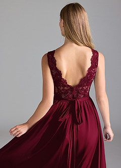 Azazie Elly Brudtärnklänningar Klänning av A-Line i Stretch Satin Spets Bourgogne image6
