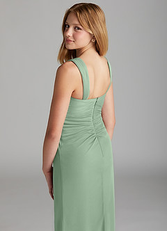 Azazie Jesaphine Junior Matcha Sheath Pleated Mesh Dress image6