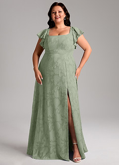 Azazie Bondi Bridesmaid Dresses Agave A-Line Side Slit Floral Burnout Dress image10