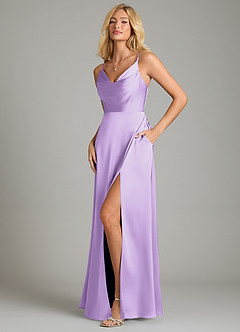 Azazie Sarella Bridesmaid Dresses Lilac A-Line Pleated Stretch Satin Dress image5