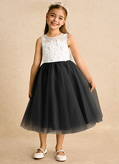 Azazie Lina Flower Girl Dresses Ivory Black Ball-Gown Lace Dress image5