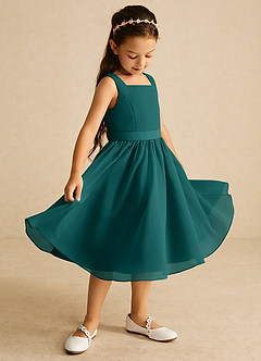 Azazie Ari Flower Girl Dresses Peacock A-Line Sleeveless Chiffon Dress image1