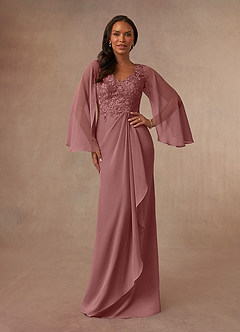 Azazie Perry Mother of the Bride Dresses Desert Rose Mermaid V-Neck Lace Chiffon Dress image1