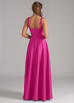 Azazie Shaude Bridesmaid Dresses Fuchsia A-Line Pleated Stretch Satin Dress image6