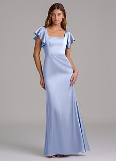 Azazie Elkie 신부 들러리 드레스 인어 스퀘어 네크라인 스트레치 새틴 바닥 길이 드레스 image1