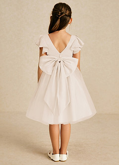Azazie Kaeya Flower Girl Dresses White Alabaster A-Line Bow Tulle Dress image1