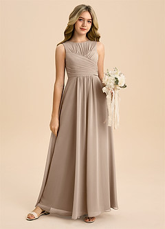 Azazie Skyla Junior Vestido de Gris Pardo de Gasa de Corte en A con Plisado image6