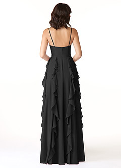 Azazie Peyton Robes de demoiselle d'honneur Robe Trapèze en Mousseline de soie Rayé Noir image2