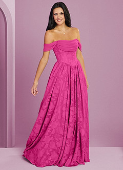 Barbie ♥ Azazie Bridesmaid Dresses Barbie Pink A-Line Off the Shoulder Floral Burnout Convertible Dress image5