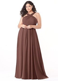 Azazie Dixie Bridesmaid Dresses Espresso A-Line Halter Pleated Chiffon Dress image7