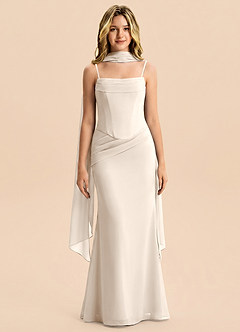 Azazie Sorrel Junior Meerjungfrau-Linie Plissee Chiffon Kleid Alabaster Weiß image1