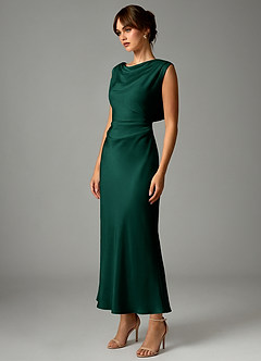 Azazie Kieryn Bridesmaid Dresses Emerald Mermaid Pleated Stretch Satin Dress image3