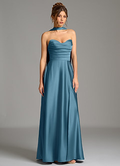 Azazie Ayla Suknie dla druhen Linia A Gorset Satyna elastyczna Do ziemi Sukienka image4