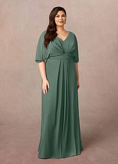 Azazie Oksana vestidos de madre de la novia Vestido de Musgo Marino de Gasa de Corte En A con Cuello en V Plisado image6
