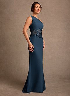 Azazie Kathie vestidos de madre de la novia Vestido Azul Marino Oscuro de Gasa de Corte Sirena con Encaje image3