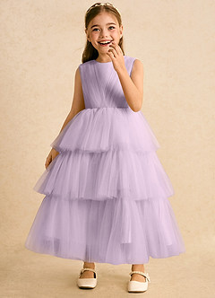 Azazie Marshmallow Flower Girl Dresses Frosted Lilac Ball-Gown Bow Tulle Dress image5