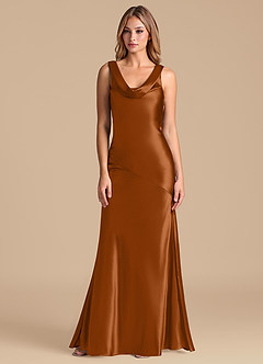 Azazie Rylina Brudtärnklänningar Klä av Sjöjungfru i Metallisk satin Koppar image5