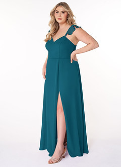 Azazie Everett Bridesmaid Dresses Ink Blue A-Line V-neck Ruched Chiffon Dress image8