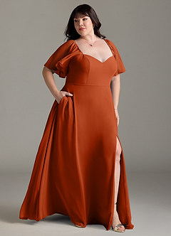 Azazie Chloe Vestidos de damas de honor Vestido de Naranja Quemada de Gasa de Corte en A con Escote de Corazón image10