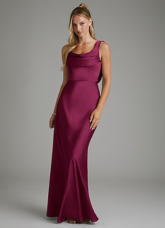 Azazie Elena Bridesmaid Dresses Red Plum Mermaid Pleated Stretch Satin Dress image1