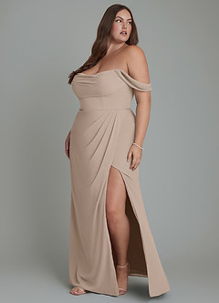 Azazie Johana Brautjungfernkleider Wandelbar Meerjungfrau-Linie Schulterfrei Chiffon Kleid Taupe image12