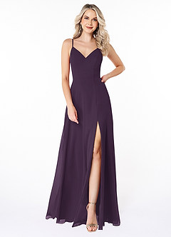 Azazie Lena Bridesmaid Dresses Plum A-Line Lace Chiffon Dress image1