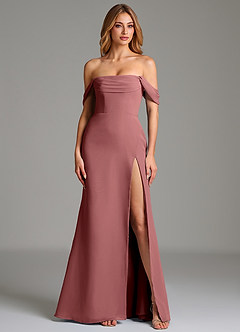 Azazie Riley Robes de demoiselle d'honneur Robe Fourreau Convertible en Mousseline de soie Épaule décolletée Améthyste image4