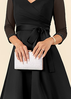 Azazie Maritza Kleider für die Brautmutter A-Linie Plissee Matte Satin Kleid Schwarz image6