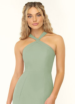 Azazie Rue Robes de demoiselle d'honneur Robe Trapèze en Mousseline de soie Dos nu Vert Sauge image6
