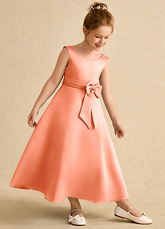 Azazie Eve Abiti da Ragazza di Fiori Abito A-Line in Raso Opaco Plissettato Tramonto image3