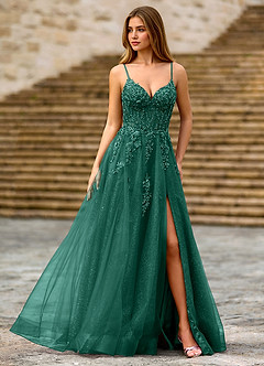 Milliener Dunkelgrün Tüllblumen-Abendkleid image5