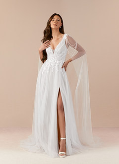 Azazie Goddess Robes de mariée Robe Trapèze en Tulle Col V à paillettes Blanc De Diamant image9
