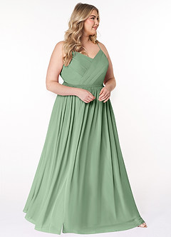 Azazie Cora Vestidos de damas de honor Vestido de Matcha de Gasa de Corte en A con Plisado image9