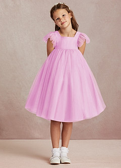 Azazie Kalio Flower Girl Dresses Candy Pink A-Line with Sleeves Tulle Dress image2