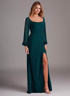 Azazie Charissa Bridesmaid Dresses Pine Sheath Long Sleeve Chiffon Dress image5