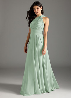 Azazie Charlize Bridesmaid Dresses Agave A-Line One Shoulder Chiffon Dress image4