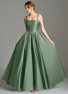 Azazie Verina Bridesmaid Dresses Matcha A-Line Pleated Stretch Satin Dress image4