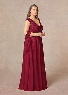 Azazie Amethyst vestidos de madre de la novia Vestido de Borgoña de Gasa de Corte En A con Lentejuelas Cuello V image11