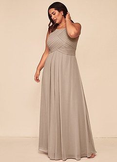 Azazie Ginger Bridesmaid Dresses Taupe A-Line Halter Pleated Chiffon Dress image12