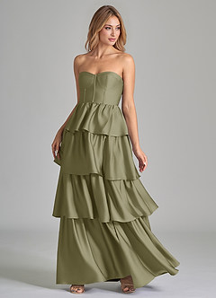 Azazie Faye Robes de demoiselle d'honneur Robe Trapèze en Satin extensible Rayé Pistache image6