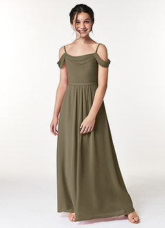 Azazie Alivia Junior Willow Green A-Line Off the Shoulder Chiffon Dress image5