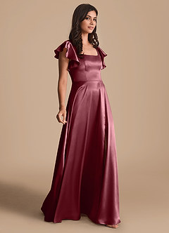 Azazie Bondi Bridesmaid Dresses Desert Rose A-Line Bow Metallic Satin Dress image4