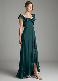 Azazie Lyra Bridesmaid Dresses Pine A-Line Off the Shoulder Stretch Satin Convertible Dress image5